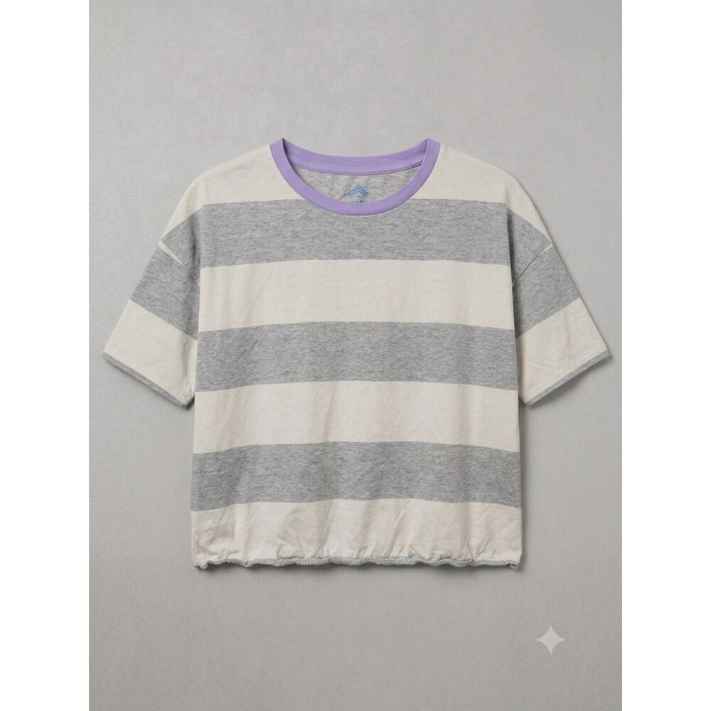 Thereabouts Striped Short Sleeve Boxy Crop Top Purple Ringer Crew Neck 3XL Kids